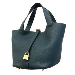 Hermes Picotin Lock MM handbag, Taurillon Clemence leather, Vert Cypress, Y s...